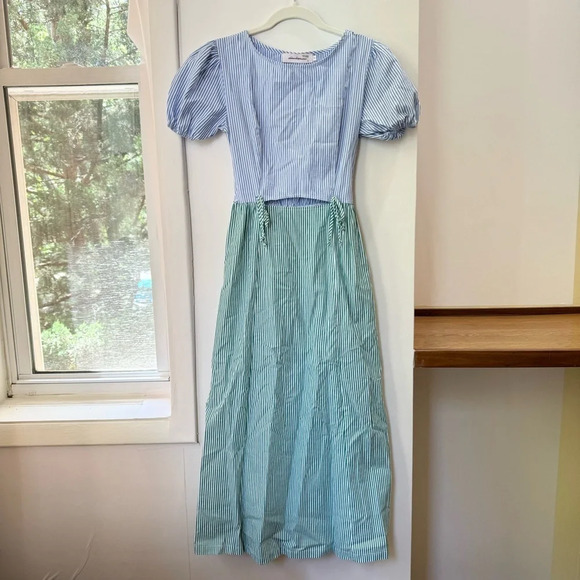 Lisa Says Gah Luna Striped Midi Dress Blue Green - Picture 6 of 17